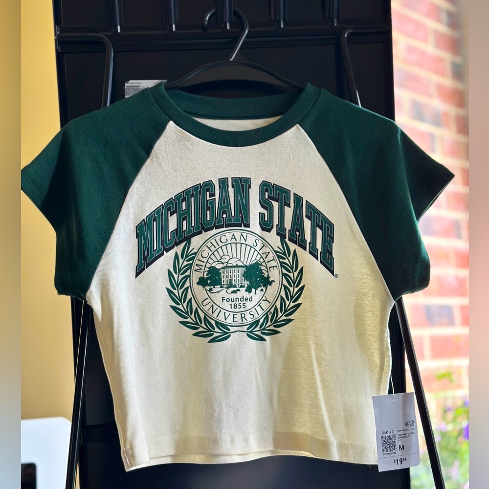 Forever 21 Green and White Short Sleeve Tee